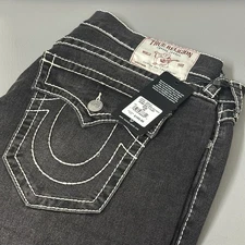 True Religion Geno Big T Flap Slim Jeans Relaxed  36x32 Grey Smoky Mist Wash