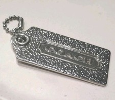 Vtg COACH Nugget Textured Metal Hang Tag Silver Nickel Fob Bag Charm Keychain