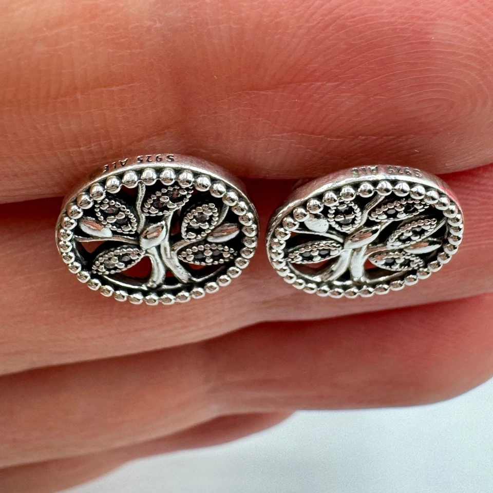 Pendientes Pandora Árbol de la Vida Plata de Ley Circonita cúbica 297843cz Retirado Firmado Foto 3 de 4