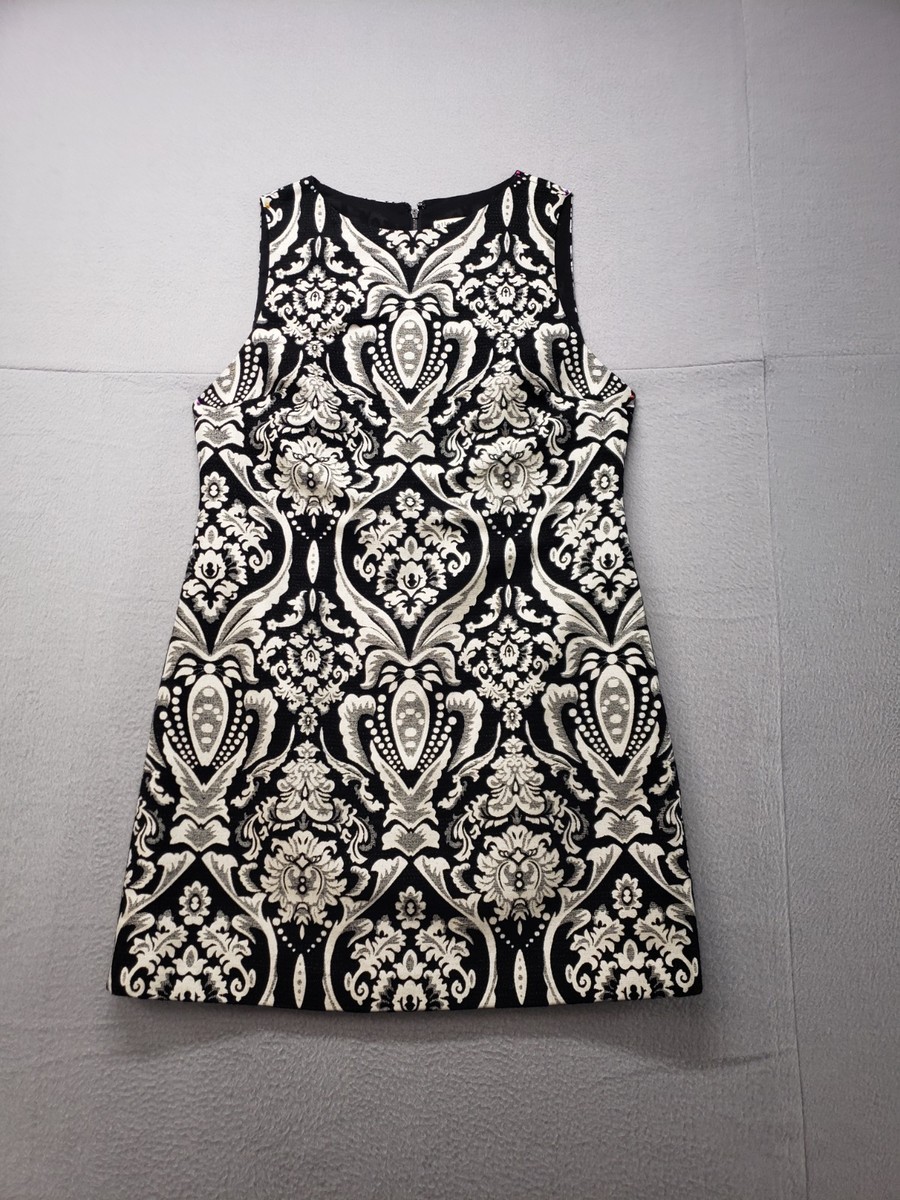 Alice + Olivia Women Mini Dress M Black White Damask Jacquard A Line  Sleeveless | eBay