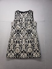 Alice + Olivia Women Mini Dress M Black White Damask Jacquard A Line Sleeveless