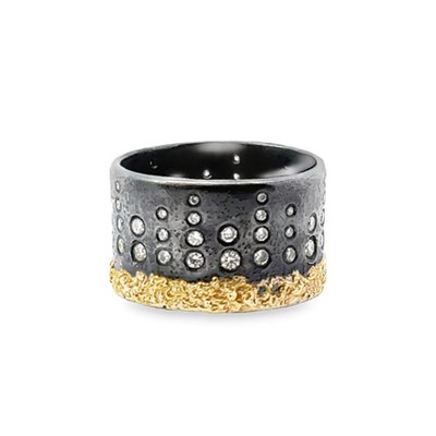 Argentium Silver with 22K Gold  Kate Maller Diamond  City Lights  ring size 7.5