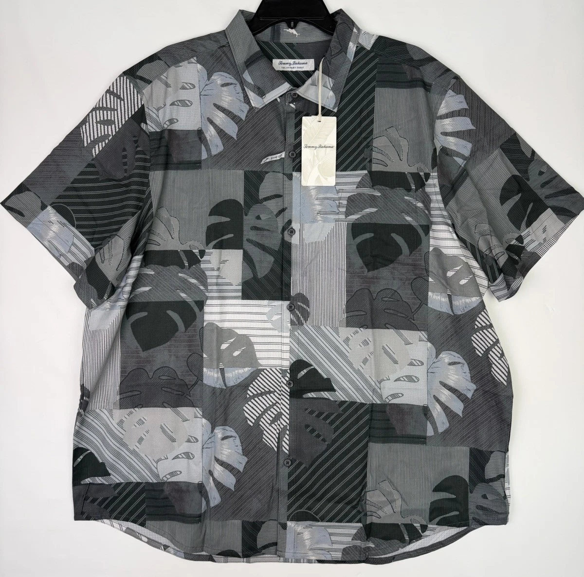 Tommy Bahama Island Men's Shirt XXL Bahama Coast Patchwork Palms Black NWT