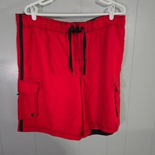 Ocean Pacific Board Shorts Mens L Red Black Stripe Cargo Swim Trunks