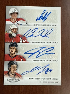 2013 Panini Contenders Alex Ovechkin, John Carlson, Tom Wilson, 8 Way Auto Caps