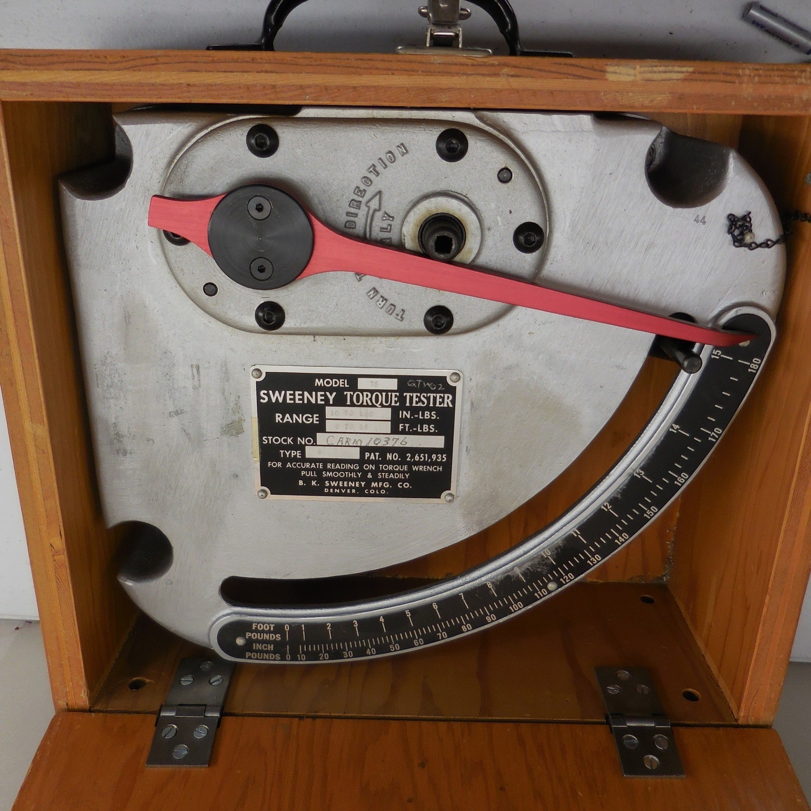 Vintage Sweeney Torque Tester Model 75 B.K. Sweeney Mfg Co With Wood Case