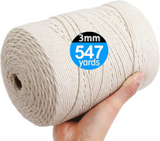 Macrame Cord 3Mm X 547Yd Not Dyed 100 Natural Cotton Macrame Rope, 4 Strand Twi