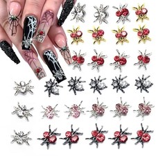 30Pcs Halloween 3D Spider Nail Charms - Gold Silver Red Jewelry Gems Shiny B-1