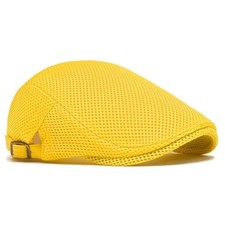 Breathable Mesh Newsboy Hats for Men-Summer Beret Ivy Caps for Golf Yellow