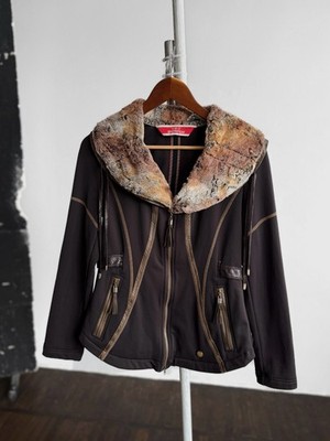 Sportalm Womens Jacket Faux Fur Collar Brown Pockets Logo Design Size - 38, S/M
