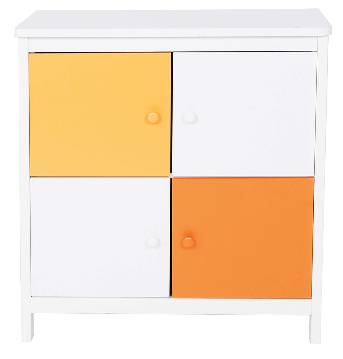 Kombikommode Kinderzimmer Kommode Weiß 4 Türen gelb/orange Spielzeugschrank