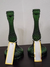 2x Cupcakes And Cashmere Green Diamond Cut Candle Stick Taper Holder 9"  New