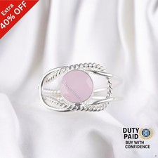 Valentines Sale Sterling Silver Rose Chalcedony Stone Band Wedding Ring Jewelry