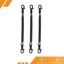 3 x Retractable Coil Springs Keychain with Plastic Lobster Clasp Black