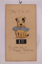 1940s Rust Craft Puppy Dog Birthday Card Hand-Painted Unused