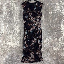Joseph Ribkoff Size 6 Dark Floral Print Faux Wrap Maxi Dress Black Pink V Neck