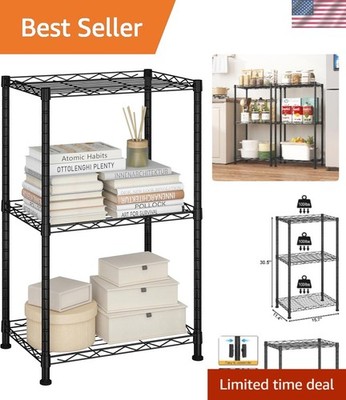 Space-Saving Black Metal 3-Tier Adjustable Shelving Rack for Kitchen & More
