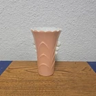 Fire King Peachy Pink Vitrock Scalloped Art Deco Milk Glass Vase Vintage 1940s