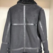 Doppejason Solid Suede Mouton Jacket Black M