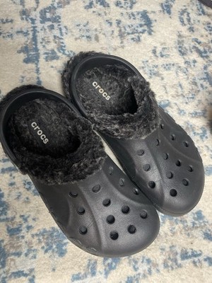 Crocs Lined Clogs Mens 7 Womens 9 Black Faux Fur Mammoth Luxe 211396 M7/W9