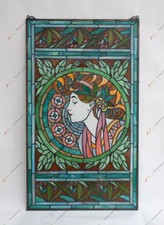 20" x 34" Alphonse Mucha Art. Stained Glass Window Panel Art Nouveau lady HF216