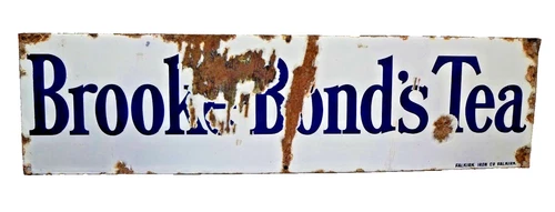 Vintage Brooke Bond’s Tea Porcelain Enamel Advertising Sign Falkirk Iron Co 30x8