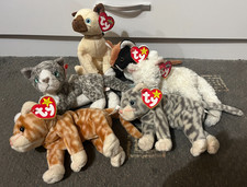 6x TY Beanie Baby Cat Soft Toy Plush Cats Chip Starlett Purr Amber Siam Silver