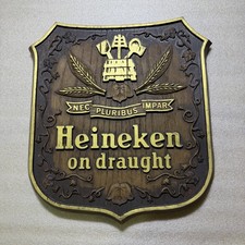Vintage Heineken on Draught Shield - Simulated Wood Plastic Beer Sign 11” x 13"