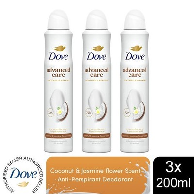Dove Advanced Care Antitranspirant Deo Kokos & Jasmin Blütenduft 200ml, 3er Pack