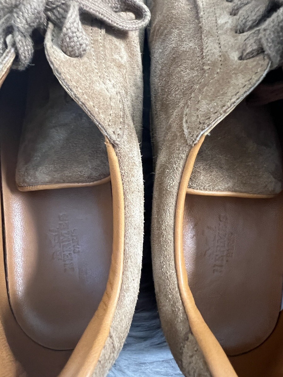 HERMES Womens Suede Leather Sneakers Trainers Shoes Tan H Logo