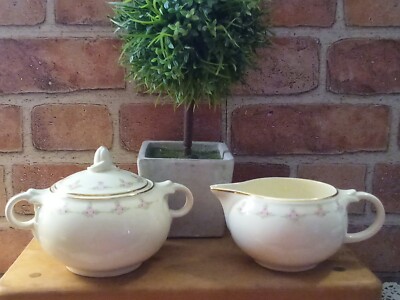 Vintg Cream /Pink Rose Bud Cream & Sugar, Cottage core, Shabby chic, Spring