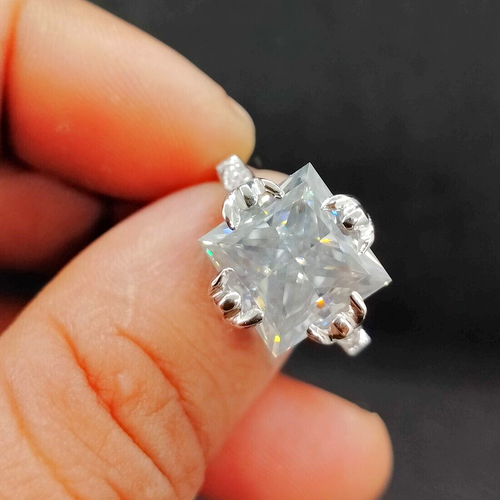 Anillo solitario de diamantes tratados corte princesa raro de 8,55 quilates plata 925 - Imagen 2 de 10