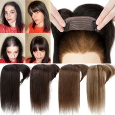 100% Remy Human Hair Topper Toupee Clip In Top Hairpiece with Bangs Mono Base