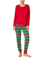 Family Pajamas Womens 2-PC Pajama Set Holiday Stripe Small