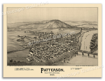 1895 Patterson Pennsylvania Vintage Old Panoramic City Map - 24x32