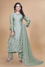 Pure Chinnon Powder Blue Salwar Kameez With Dupatta For Indian Festival Wear