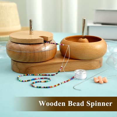 Bead Spinner Set with Tray Wooden Beading Bowl Spinner Double Bowl Waist palyJ