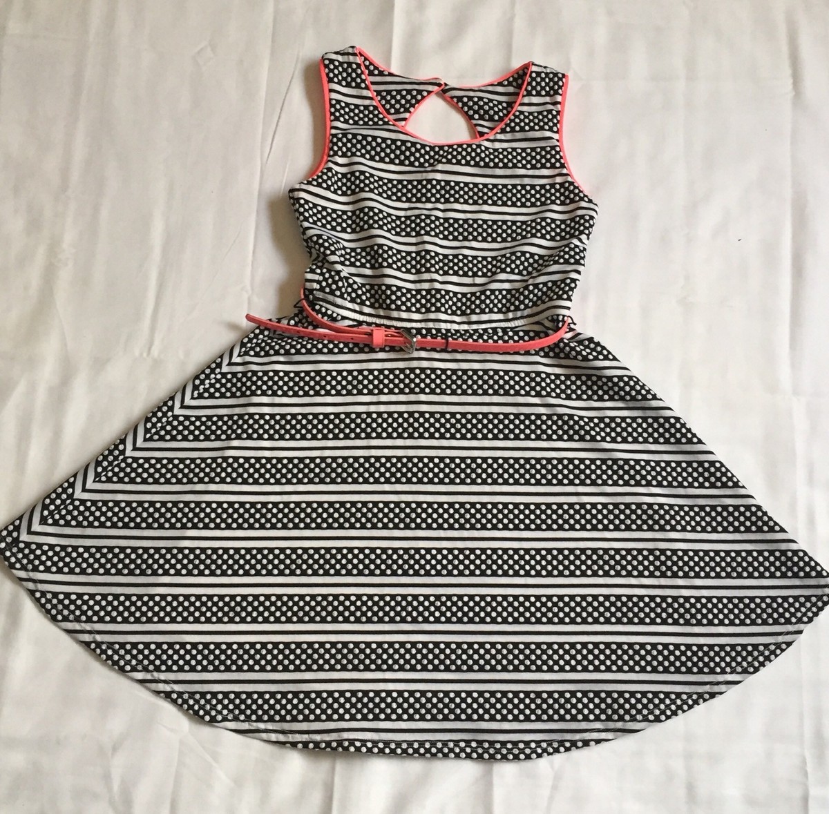 Pinky Girls Sz 7 Black and White Polka Dot Dress With Pink Trim