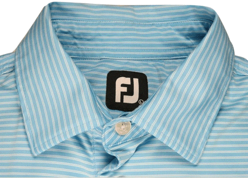 FJ FootJoy Mens Polo Shirt Golf L Blue Striped Performance PGA Sport Casual EUC  - Picture 2 of 7