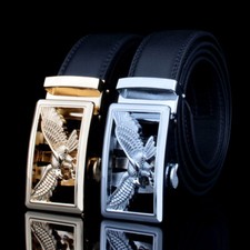 Fashion Mens Leather Belts Waistband Waist Strap Rachet Automatic Buckle Eagle