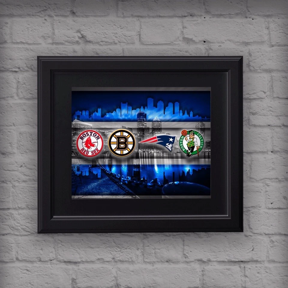 Boston Sports Teams Print Red Sox New England Patriots Celtics 24x36in Free Ship - Image 4 of 4