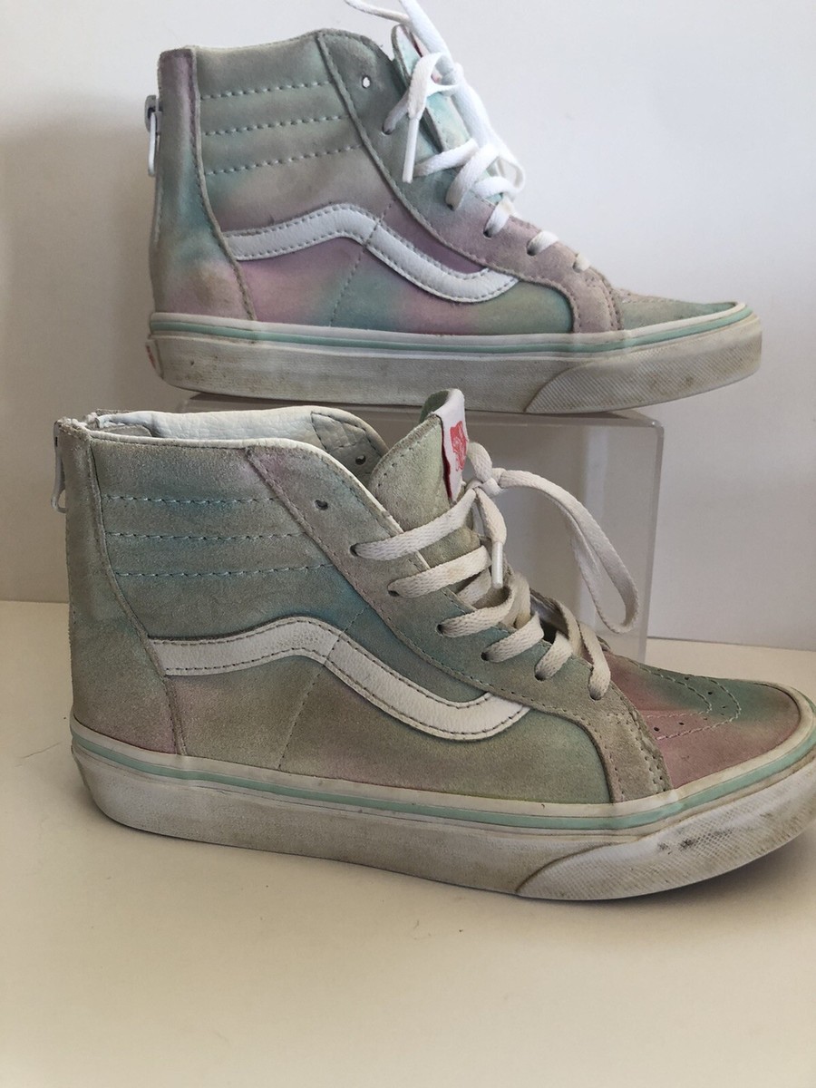 Vans Sk8-Hi Shoes Kids Girls Size Suede Rainbow Pastel Back Zip High Top  CT