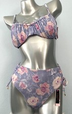 Victoria's Secret Swim Set Purple Floral Swim Bikini Top  High Bottom 34DD / S