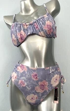 Victoria's Secret Swim Set Purple Floral Swim Bikini Top & High Bottom 34C / S