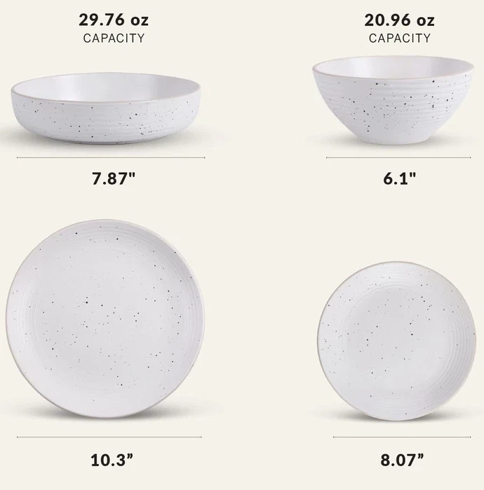 Juego de vajilla redonda Stone Lain Lauren moderno de gres de 32 piezas, blanco roto Foto 2 de 4