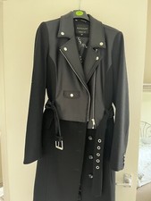 Eva Kayan Black Belted Contrast Leather Mix Coat
