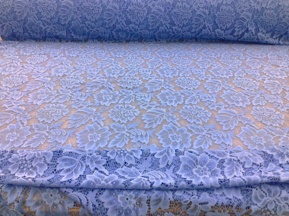 Embroidered Stretch Lace Apparel Fabric Sheer Floral Cornflower Blue ZZ410 - Image 1 of 1