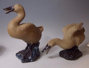 Pair CHINESE YIXING ZISHA JUAN BLUE FLAMBE GLAZE Duck Statue Life Sized