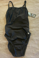 SPEEDO Size 8/ 34 PowerFlex Eco Black V-Back One Piece Swimsuit Women's