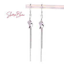 925 Sterling Silve Solid Long Tassel Drop Dangle Hook Earrings Women Jewellery